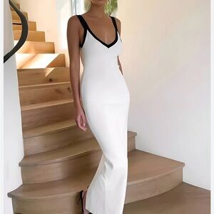 Black and white contrast knit maxi